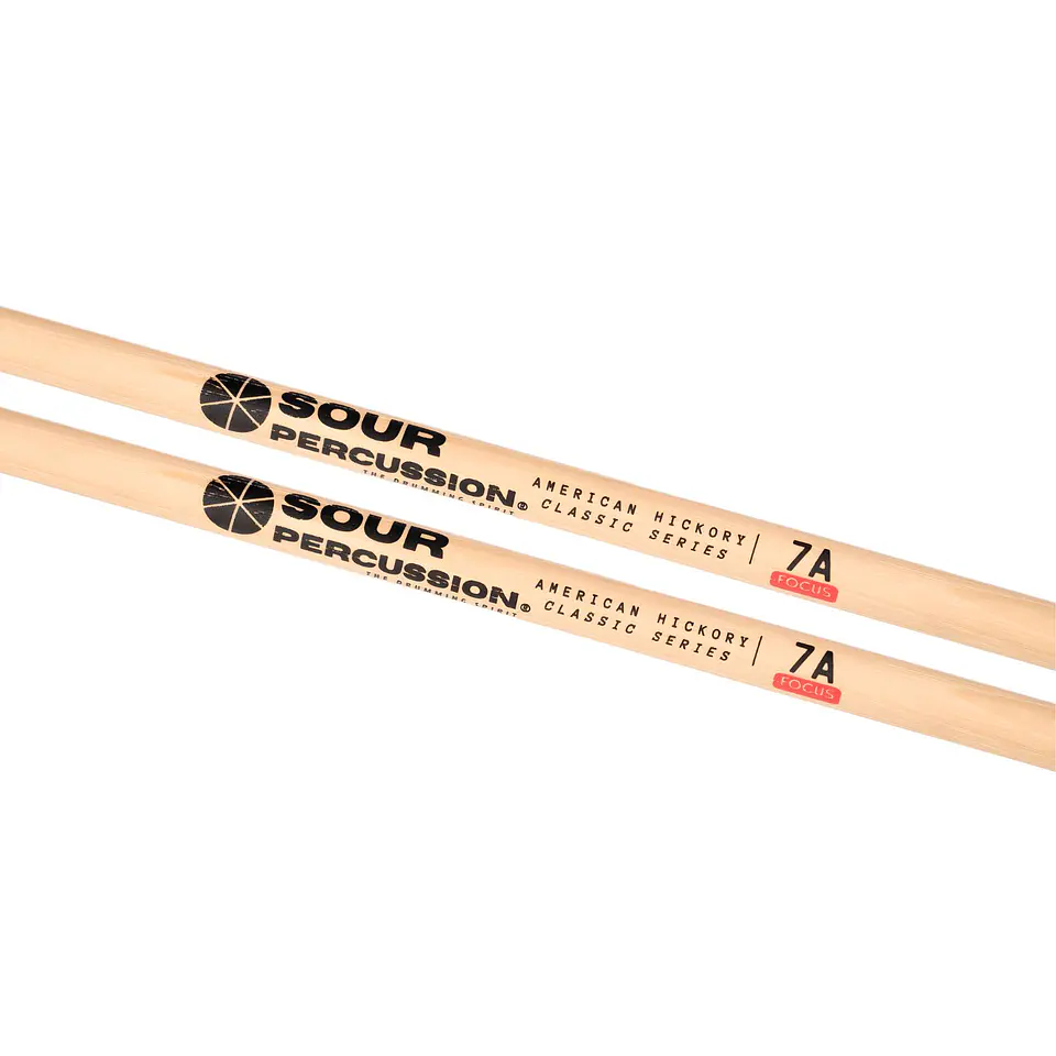 Baquetas 7A Focus Sour Percussion Hickory Punta Medium Round Madera Classic Series 4