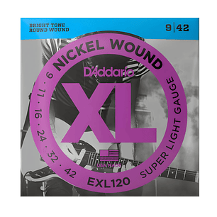 Cuerdas Guitarra Eléctrica D'Addario Nickel EXL120 Super Light