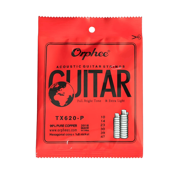 Cuerdas Metálicas Guitarra Orphee Copper TX620-P Extra Light 1