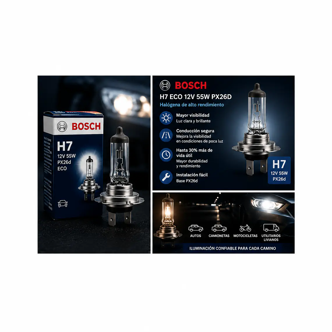 Ampolleta Bosch H7 Eco 12V 55W PX26D 1