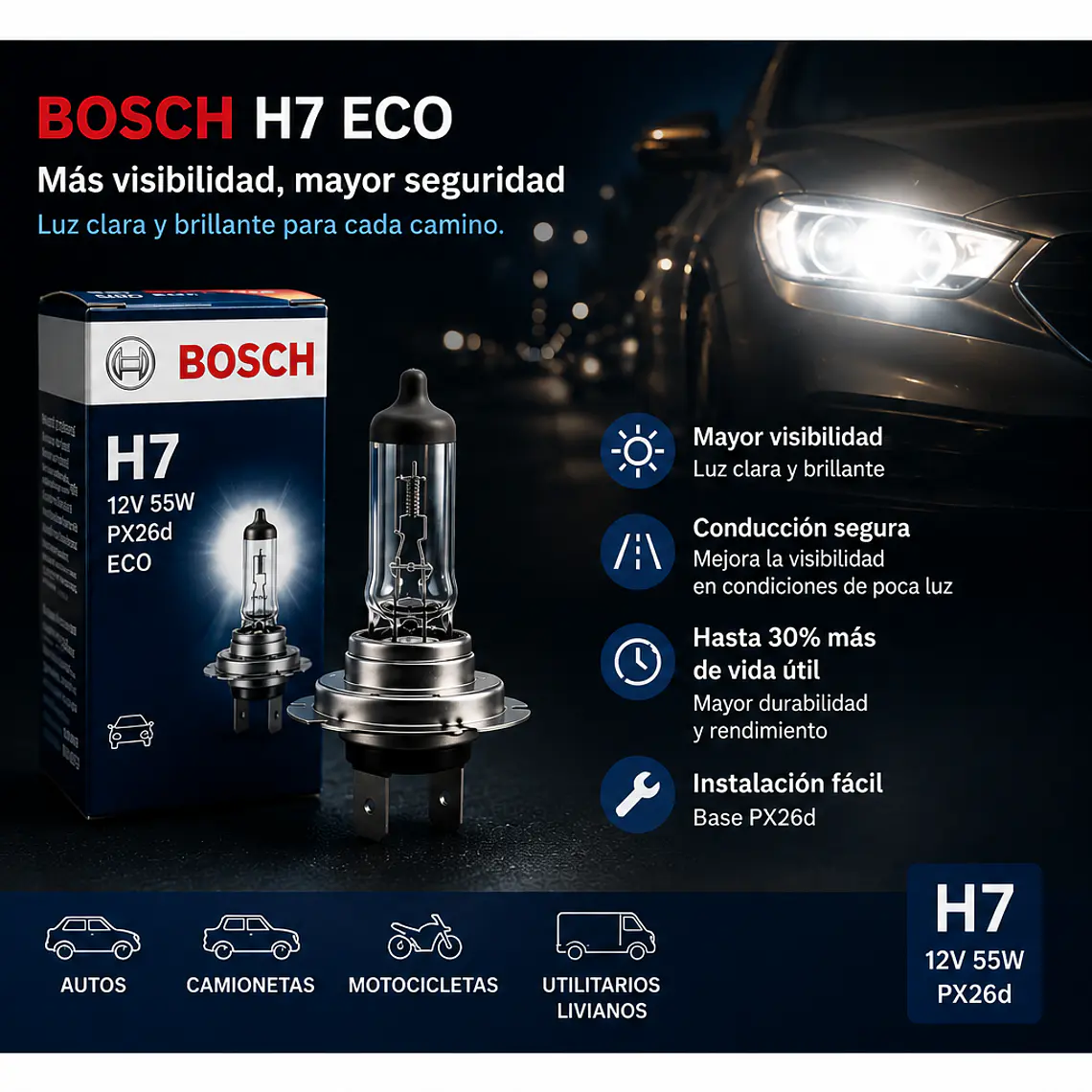 Ampolleta Bosch H7 Eco 12V 55W PX26D 2
