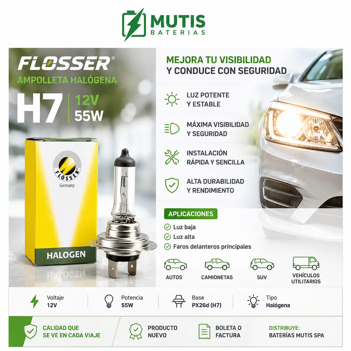 Ampolleta Halógena Flosser H7 12V 55W 2