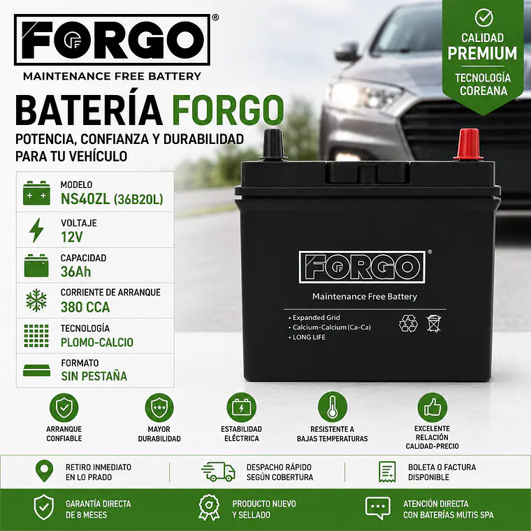 Batería 12v 36ah 380cca 40b19l Sin Pestaña Positivo Derecho 1