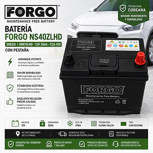 Batería 12v 36ah 410cca 40b19lhd Pestaña Positivo Derecho