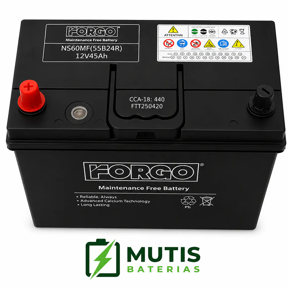 Bateria 12v 45ah 440cca 55b24r Positivo Izquierdo Forgo 3