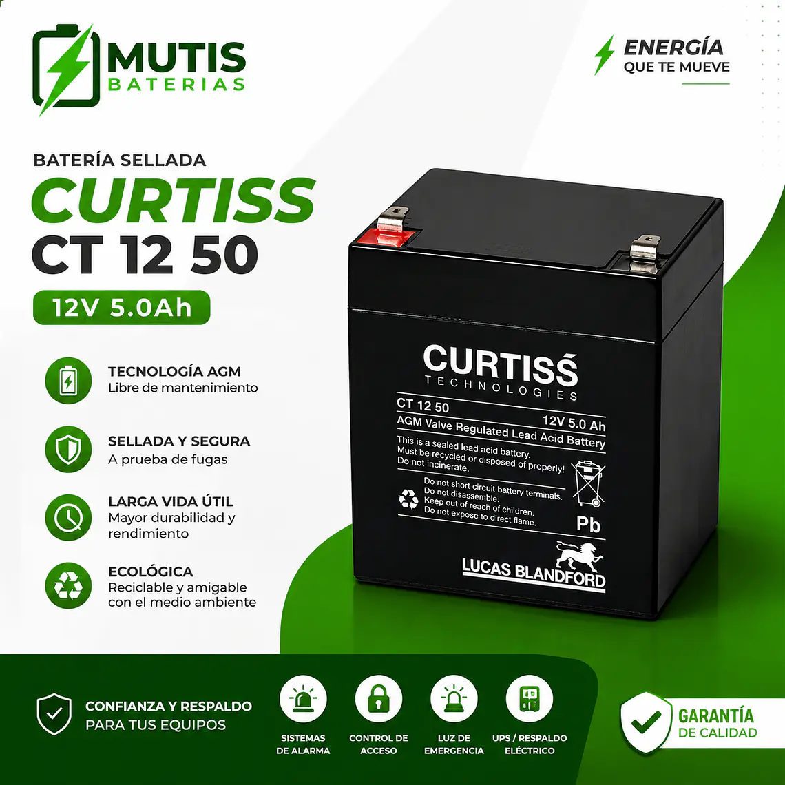 Bateria Ciclo Profundo Gel 12v 5ah Curtiss Ct1250 1