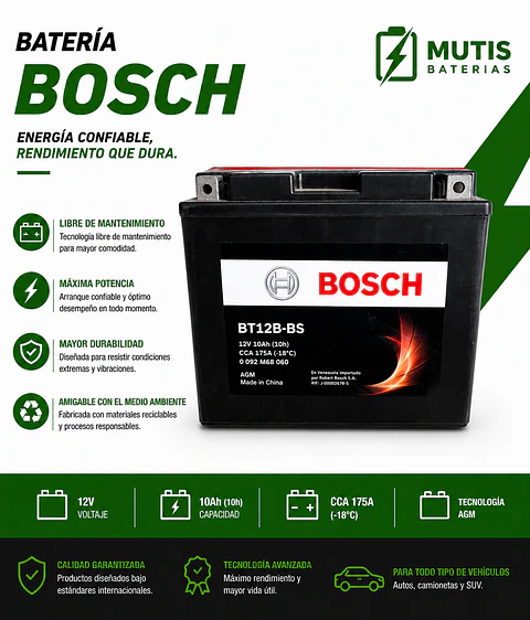 Batería para moto Bosch BT12B-BS / YT12B-BS