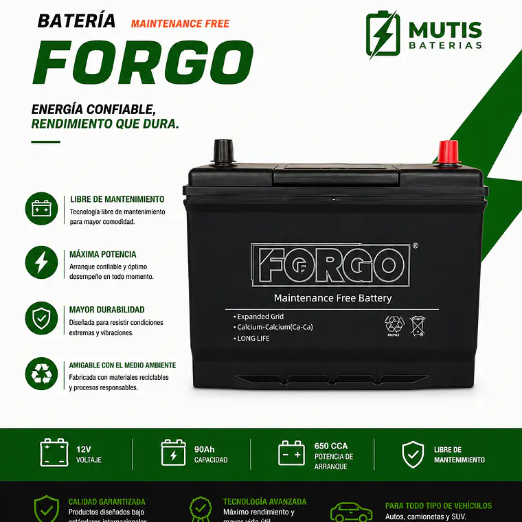 Batería 12v 90ah 650cca 105d31l Positivo Derecho 1