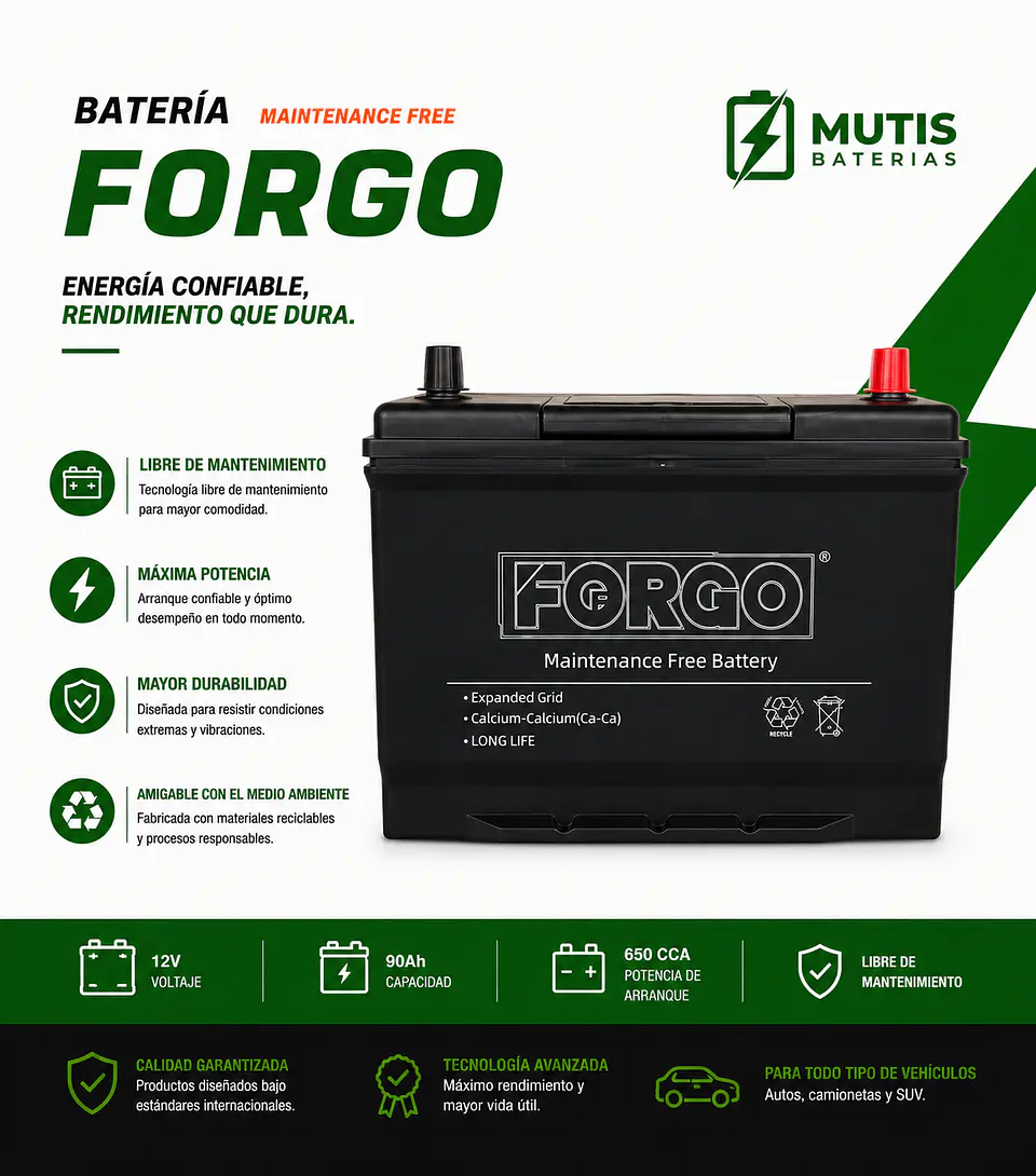 Batería 12v 90ah 650cca 105d31l Positivo Derecho 1