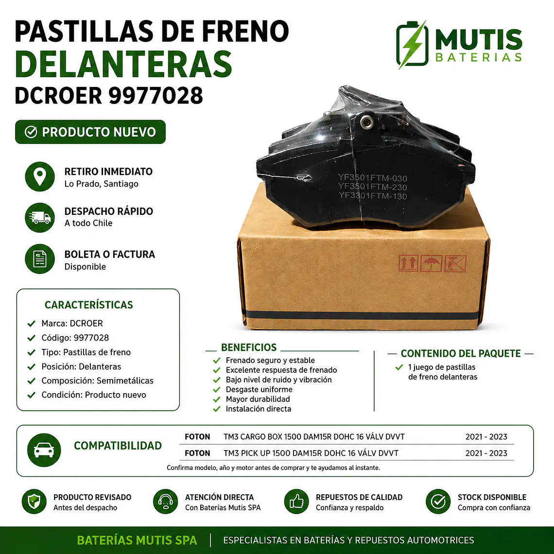 Pastillas De Freno Delanteras Foton Tm3 1.5 2021-2023 1