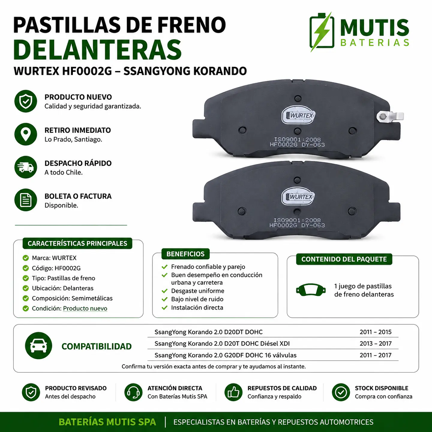 Pastillas De Freno Delanteras Ssangyong Korando 2011-2017 1