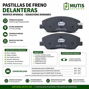 Pastillas De Freno Delanteras Ssangyong Korando 2011-2017