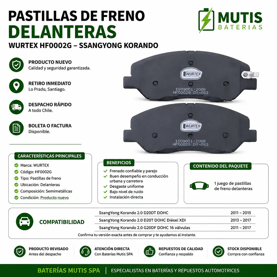 Pastillas De Freno Delanteras Ssangyong Korando 2011-2017 1