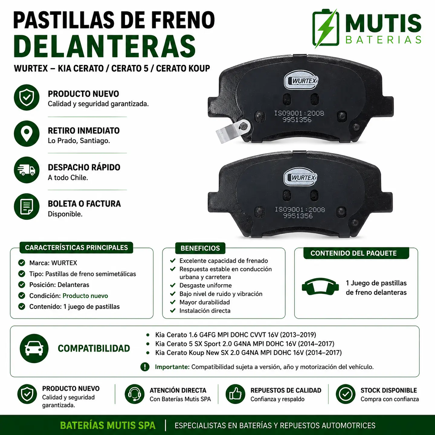 Pastillas De Freno Delanteras Kia Cerato 2013-2018 1