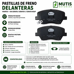 Pastillas De Freno Delanteras Kia Cerato 2013-2018