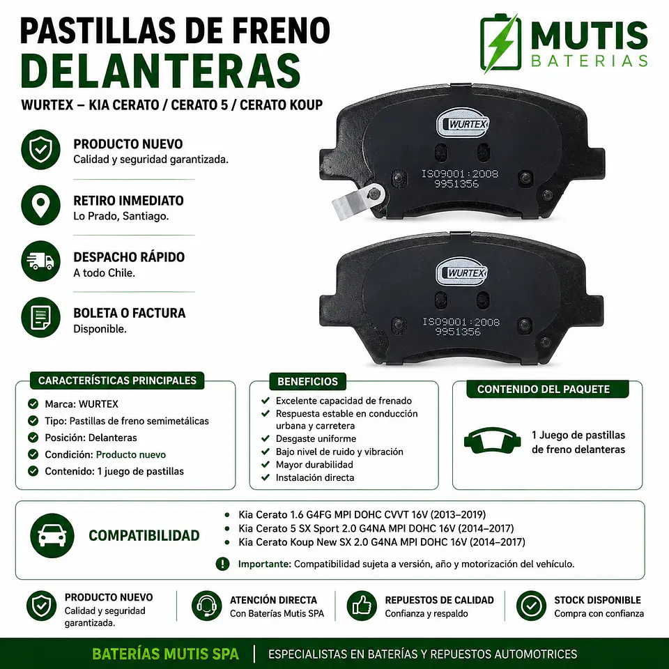 Pastillas De Freno Delanteras Kia Cerato 2013-2018 1