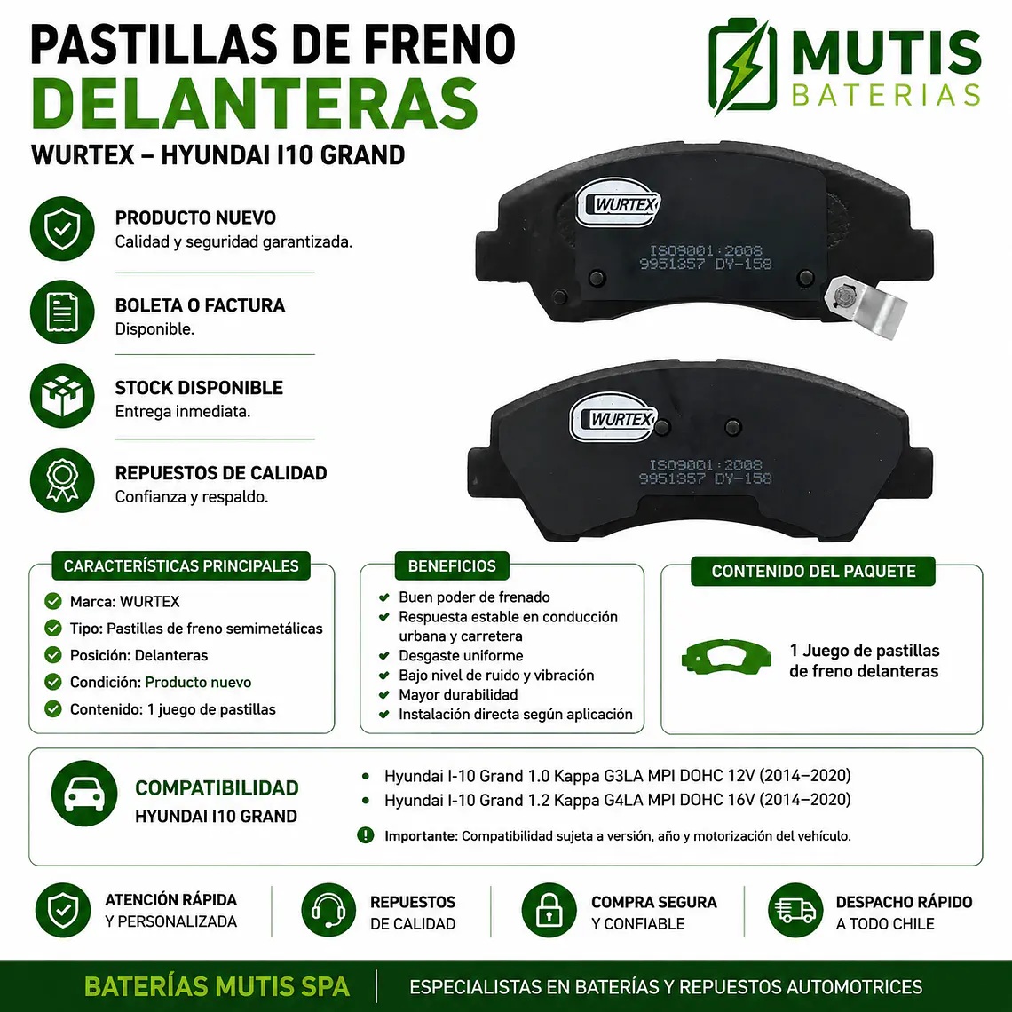 Pastillas De Freno Delanteras Hyundai Grand I10 2014-2020 1