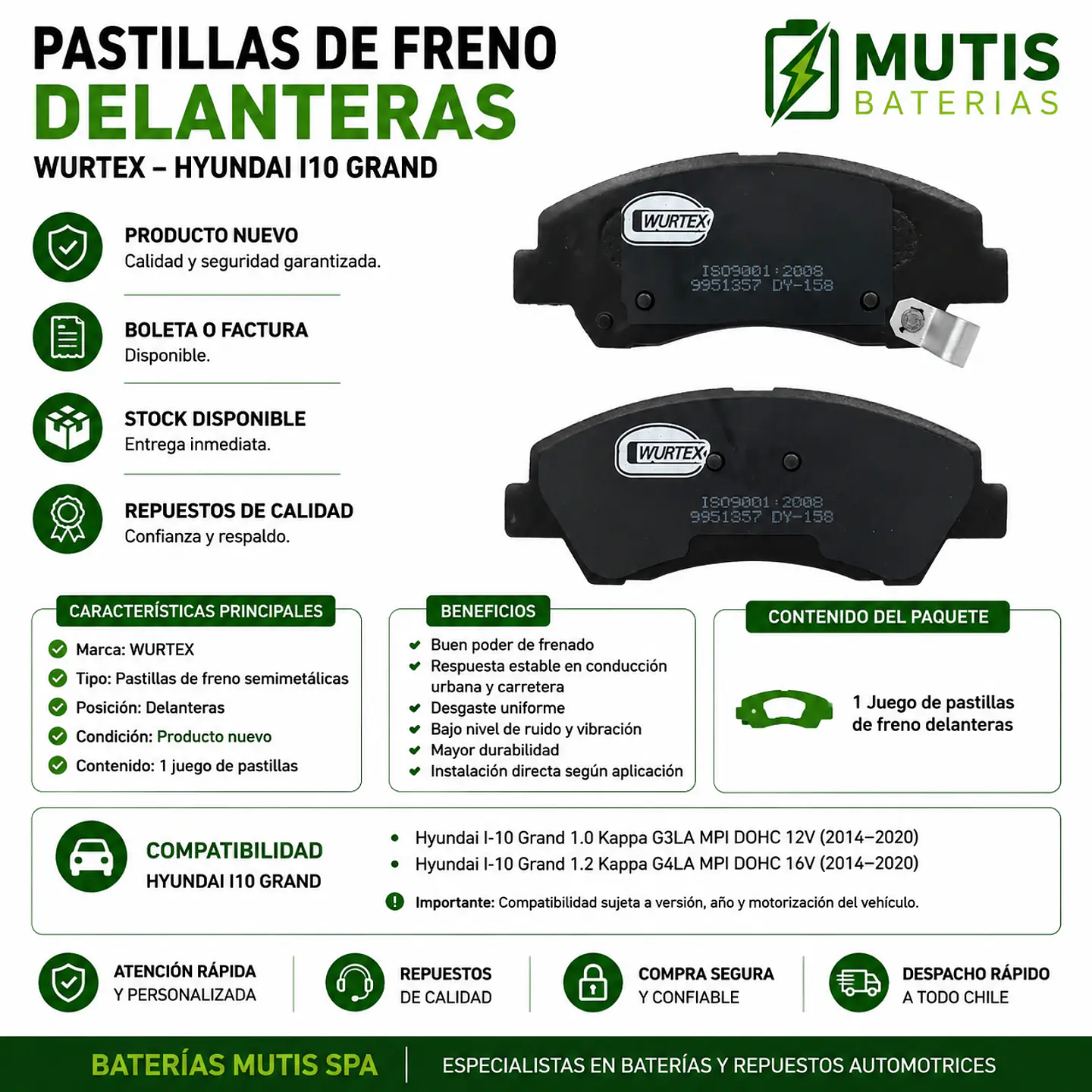 Pastillas De Freno Delanteras Hyundai Grand I10 2014-2020 1