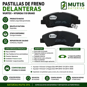 Pastillas De Freno Delanteras Hyundai Grand I10 2014-2020