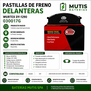 Pastillas De Freno Delanteras Nissan D21 2.4 1993-2010