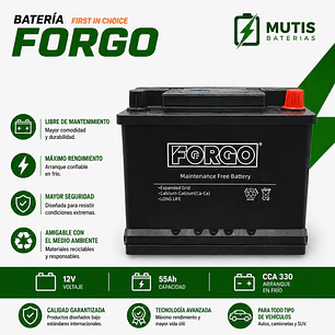 Bateria 12v 55ah 330cca 55520 Positivo Derecho Forgo