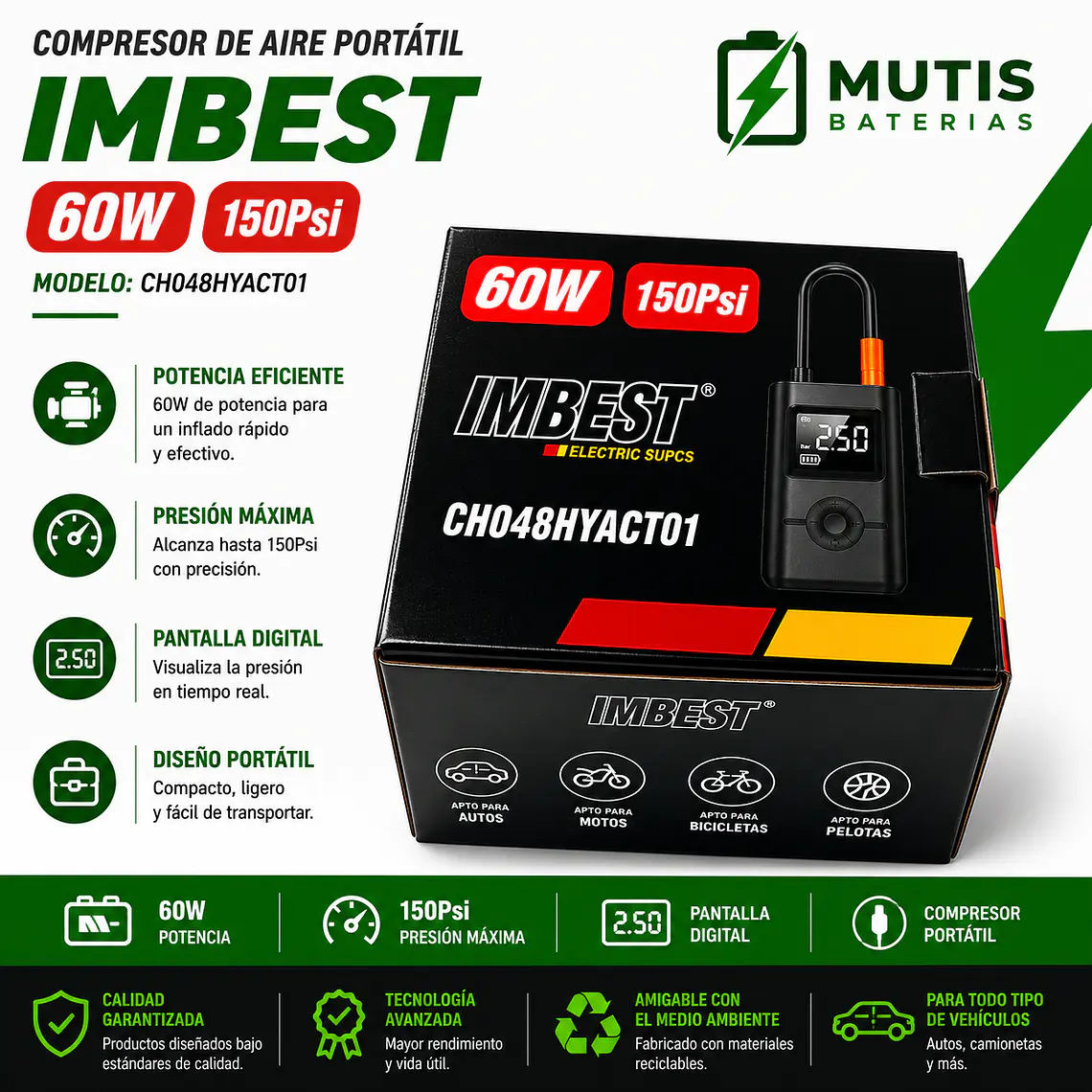 Compresor De Aire Recargable Para Auto Con Batería 1