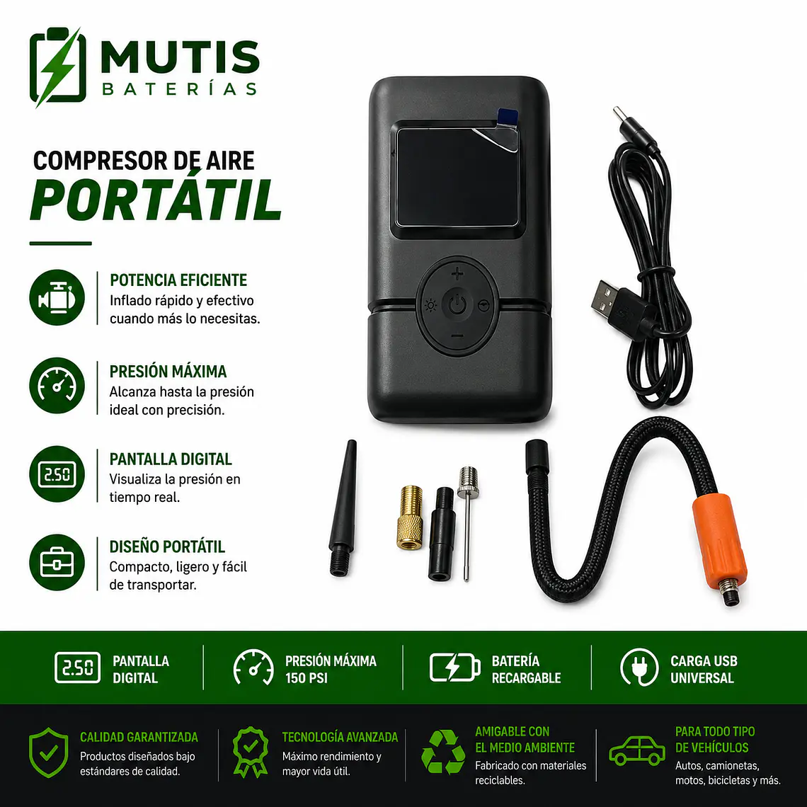 Compresor De Aire Recargable Para Auto Con Batería 2