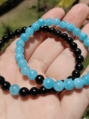 Pack pulseras obsidiana y aguamarina