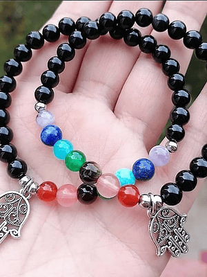 Ónix negro 7 chakras y mano de Fátima 