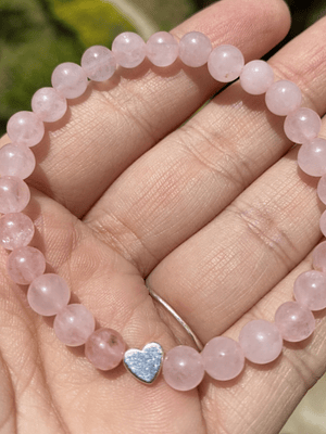 Cuarzo rosa y corazón de hematita 