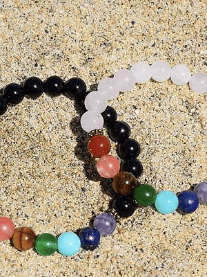 Pack 7 chakras cuarzo rosa y onix negro