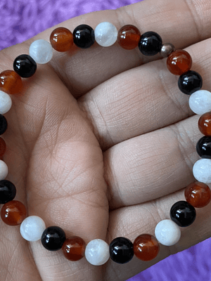 Pulsera ágata roja, piedra luna y ónix negro 