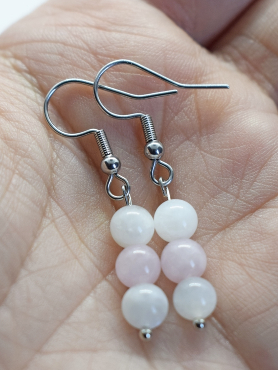 Aros piedra luna y cuarzo rosa  1