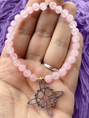 Pulsera nudo de bruja cuarzo rosa 