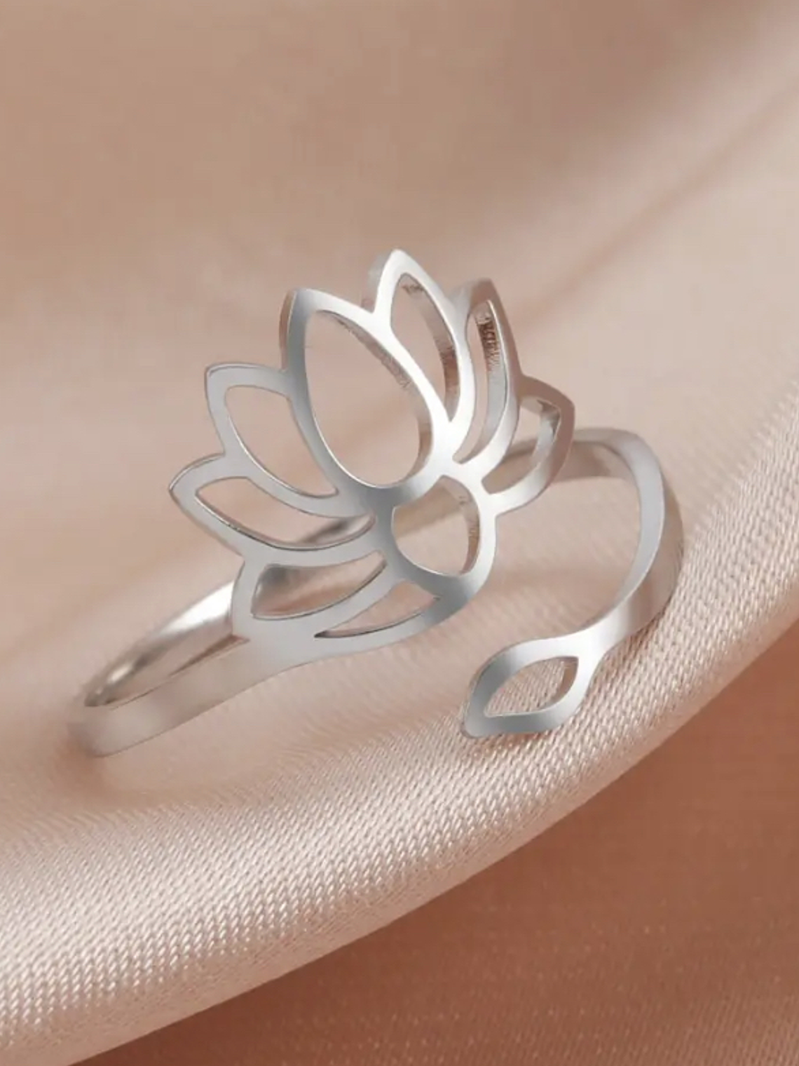 Anillo flor de loto acero inoxidable ajustable 2