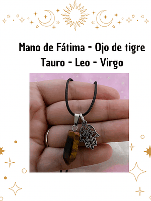 Colgante mano de Fátima ojo de tigre 