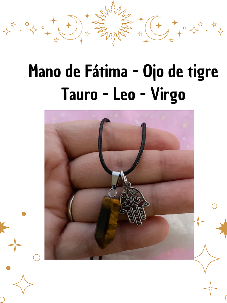 Colgante mano de Fátima ojo de tigre  2