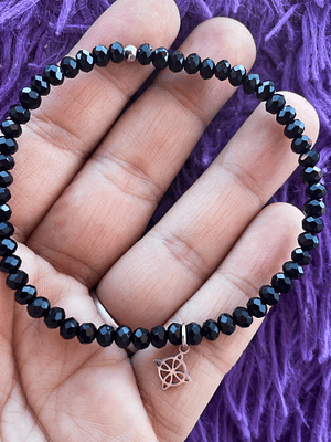 Pulsera negra protección nudo de bruja cristal 4mm