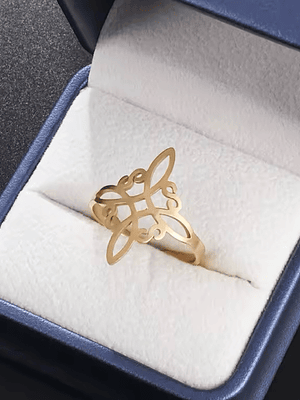 Anillo nudo de bruja acero inoxidable dorado 
