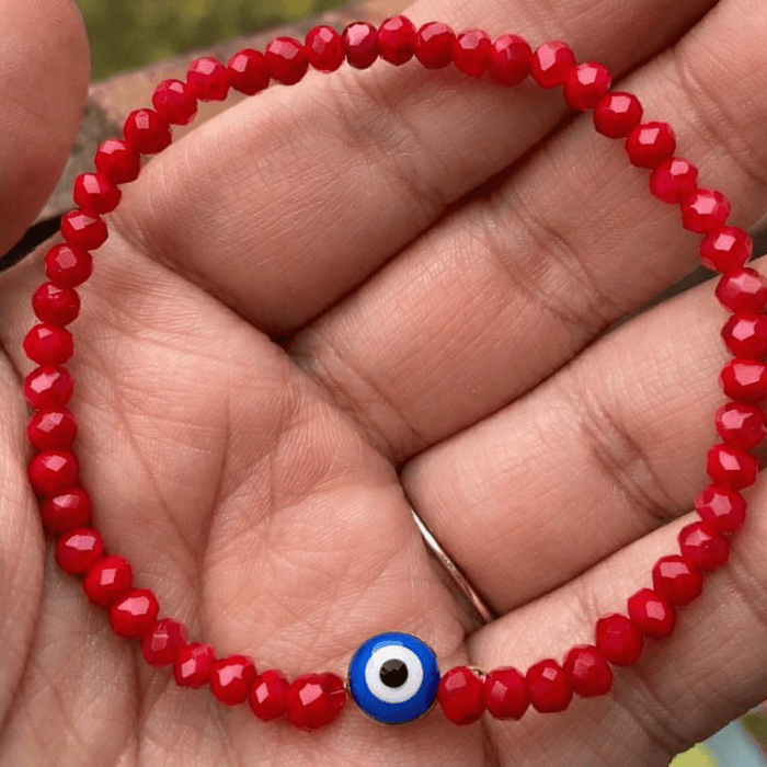 Pulsera cristal rojo 4mm ojo turco 