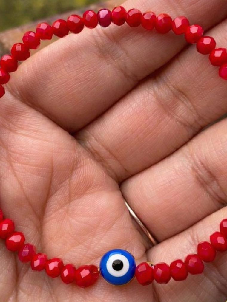 Pulsera cristal rojo 4mm ojo turco  1