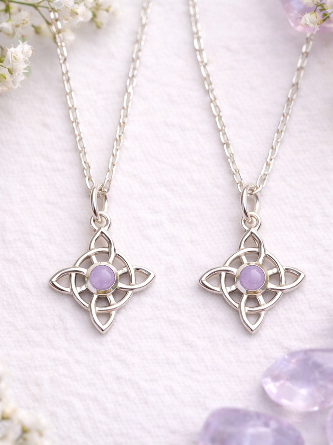 Collar nudo de bruja cuarzo rosa plata 925 1