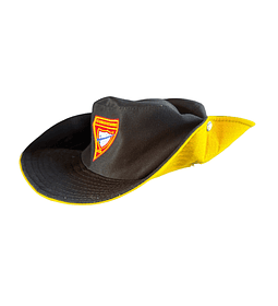 Sombrero australiano conquistador negro fondo amarillo