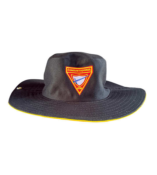 Sombrero australiano conquistador negro fondo amarillo