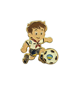 Pin futbolero aventurero niño con pelota 