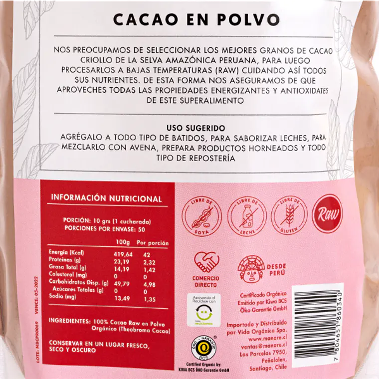 Cacao Orgánico 200GR.  2