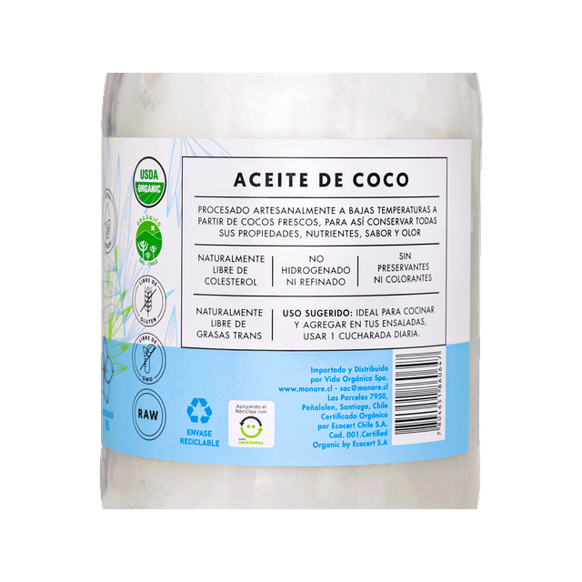Aceite de coco orgánico 1LT MANARE 