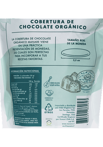 Monedas de chocolate 70% CACAO 400gr orgánico libre de gluten 
