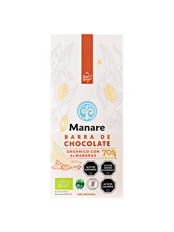 Chocolate con almendras orgánico 70% (100g) Manare