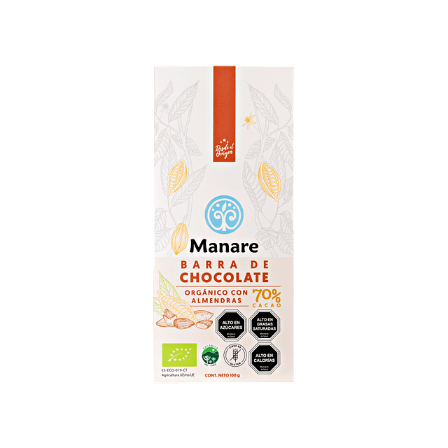 Chocolate con almendras orgánico 70% Cacao 100g